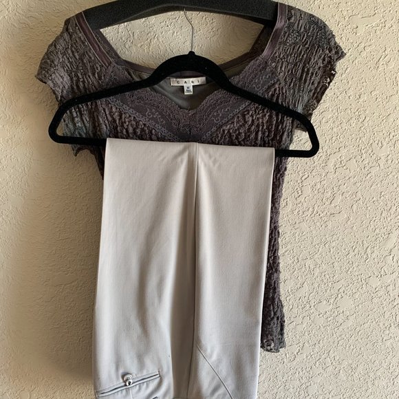 CAbi Mushroom/Gray top-stitch Suit (size 8) w/lace top (M) - favorite suit EVER! - Picture 4 of 7